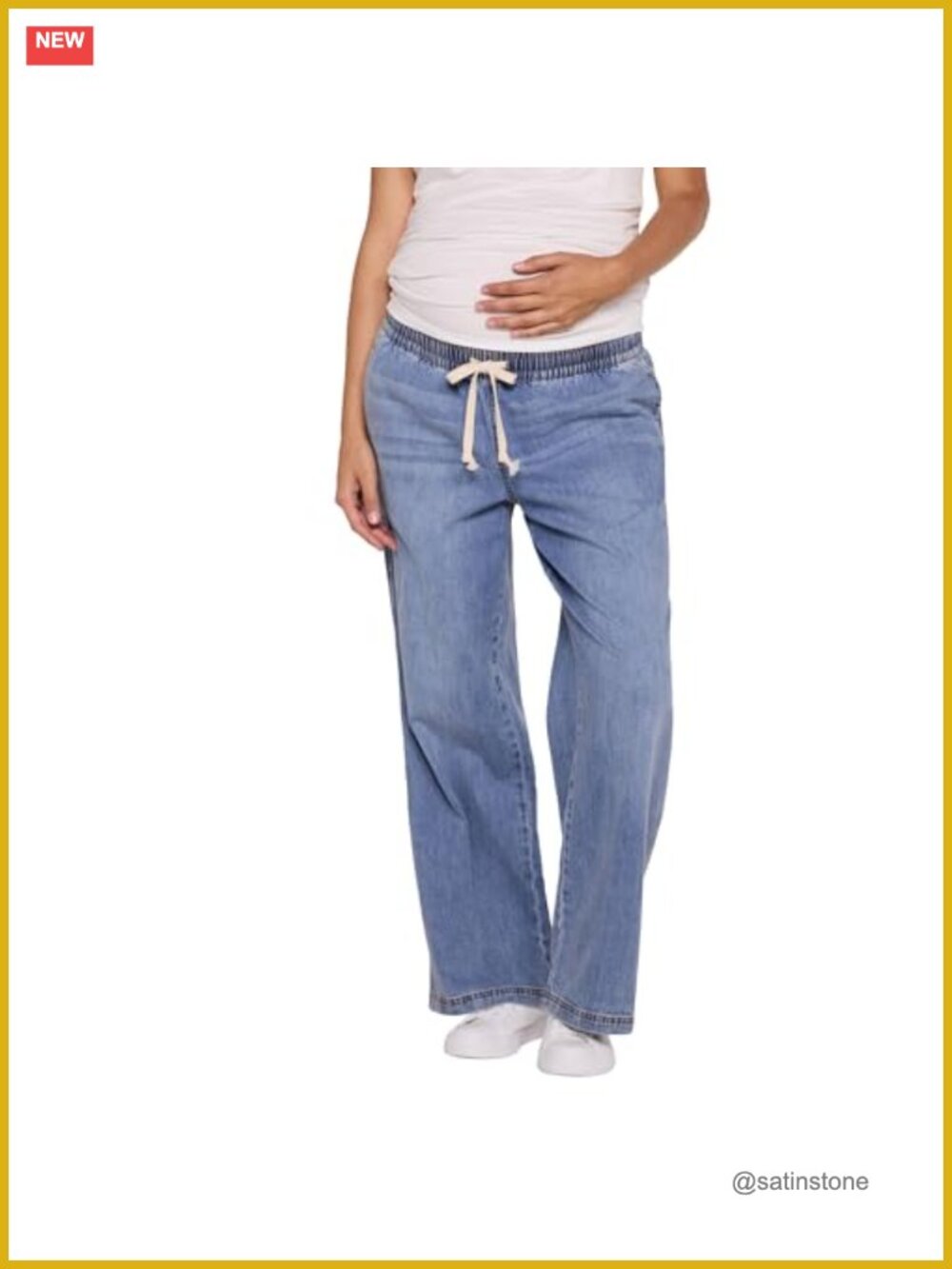 Wide Leg Maternity Jeans Under Belly Tie Waist with Pockets
